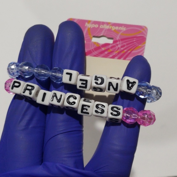 Set of 2 Blue Pink Beaded Stretch Bracelet " Princess" "Angel" - Women's Jewelry - Picture 8 of 8